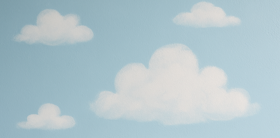 chambre enfant peinture nuages fond bleu ciel