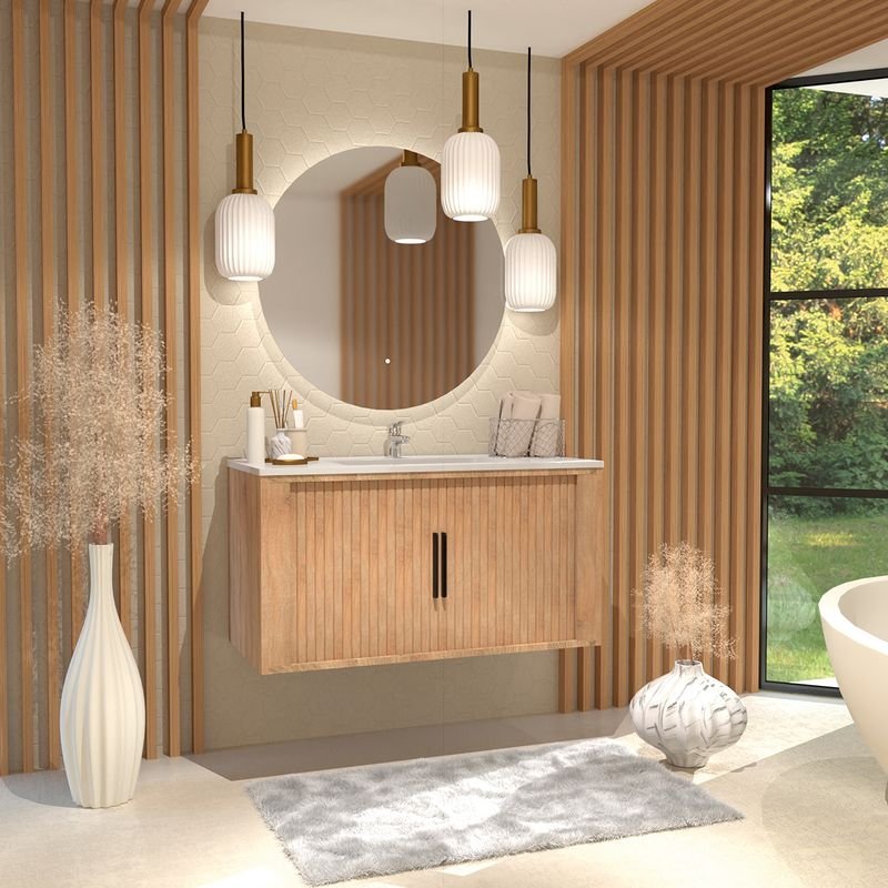 Meubles de salle de bain en bois clair pour ambiance lumineuse et chaleureuse