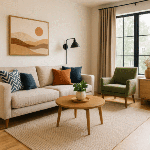 salon décoré et lumineux