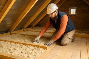 artisan réalisant une isolation des combles