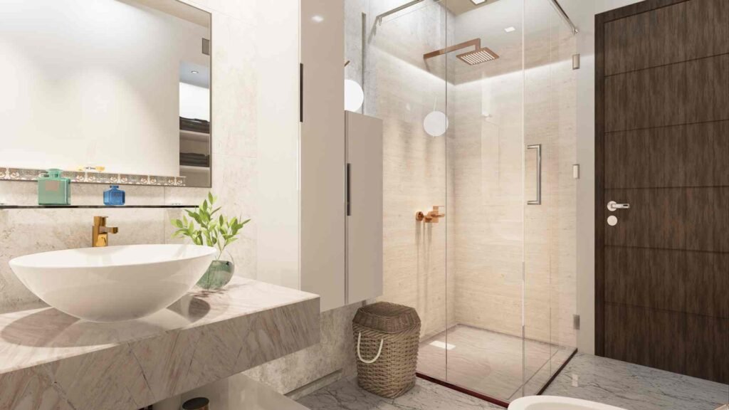 rénovation appartement salle de bain moderne avec douche à l’italienne et carrelage grand format