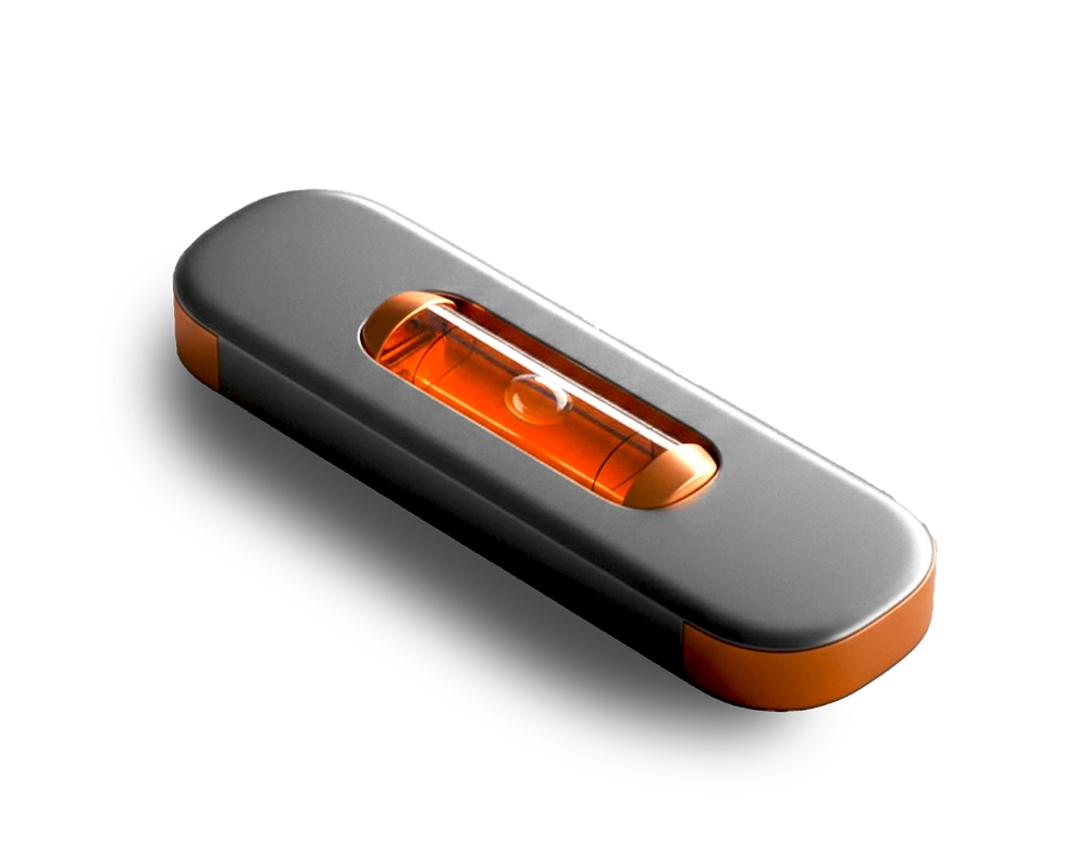 Niveau à bulle orange et gris symbolisant la précision d'exécution des travaux Helmo