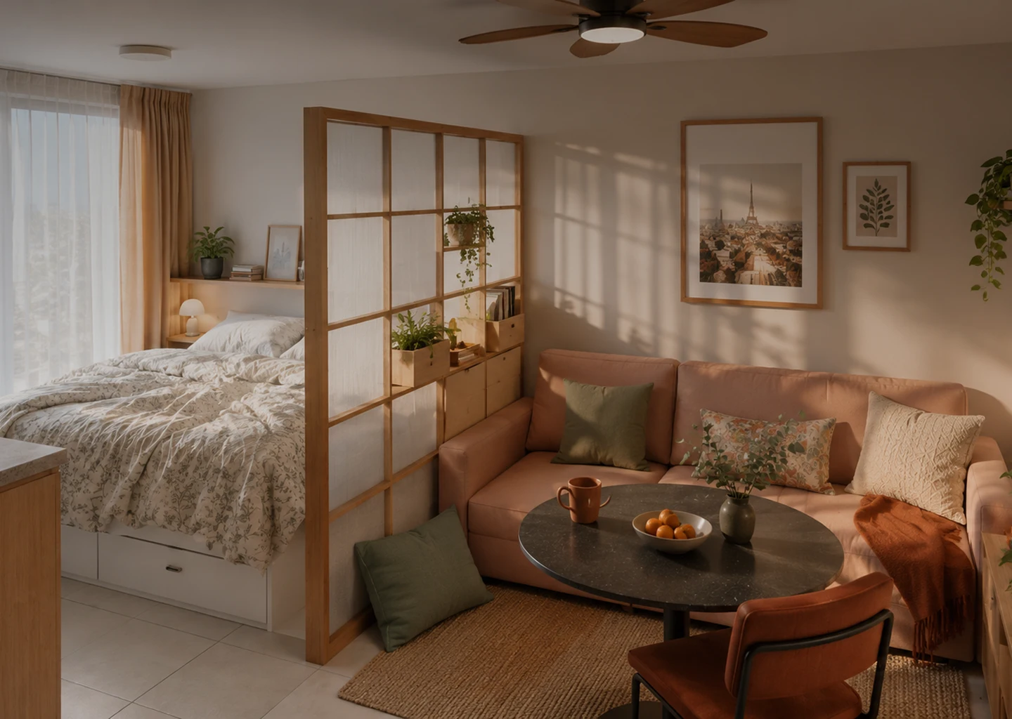 Separation chambre salon dans un studio