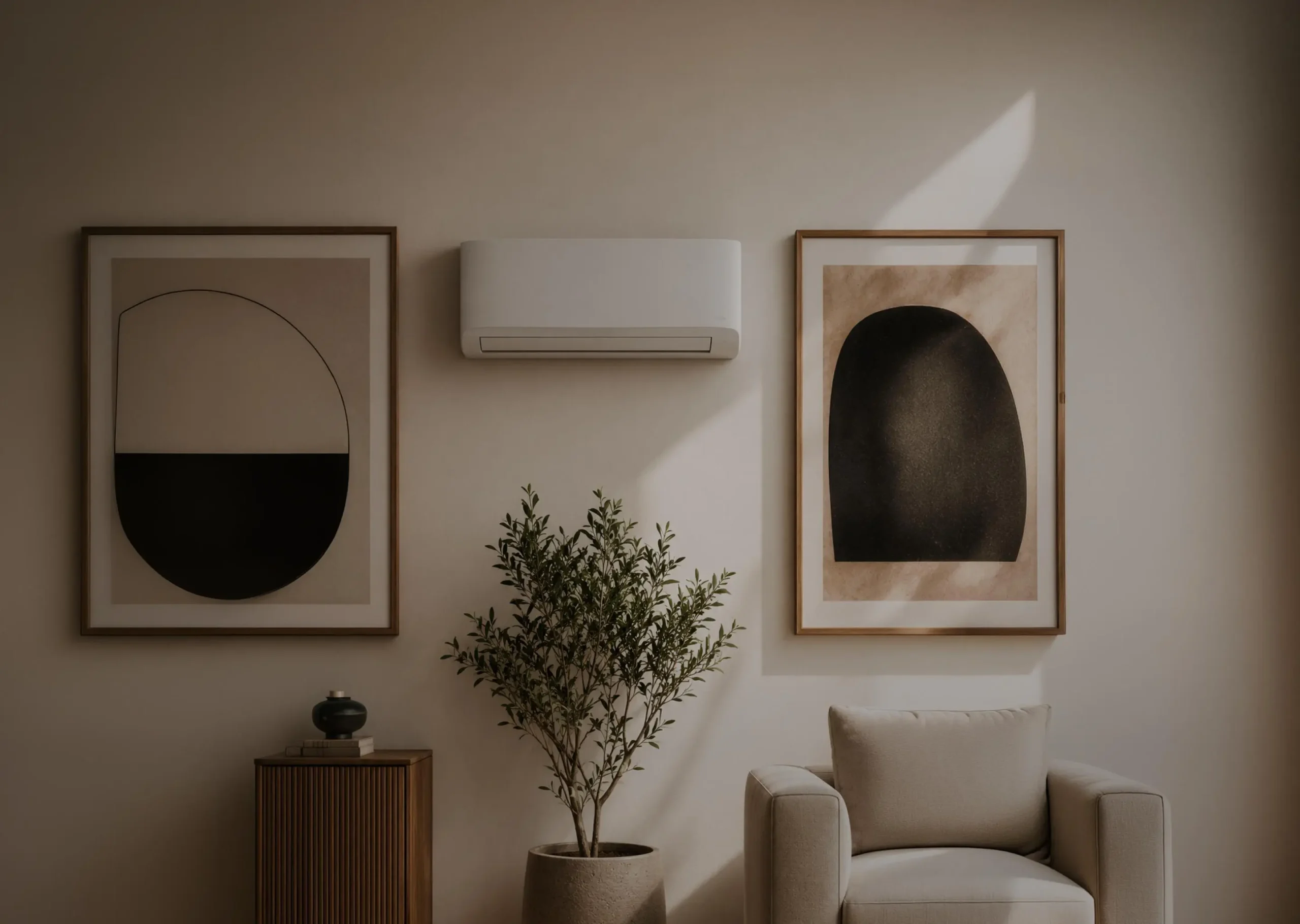 Unité intérieure de pompe à chaleur air-air installée dans un salon