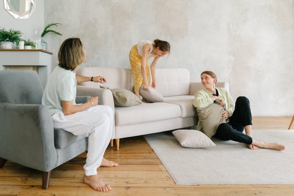 Famille dans un logement rénové et confortable