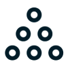 Icône représentant une pile de petits cercles en forme de pyramide, illustrant une réserve de granulés de bois ou pellets.