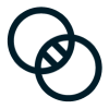 Icône de deux cercles entrelacés représentant la parfaite intégration, la compatibilité avec un système existant ou une solution de chauffage hybride.