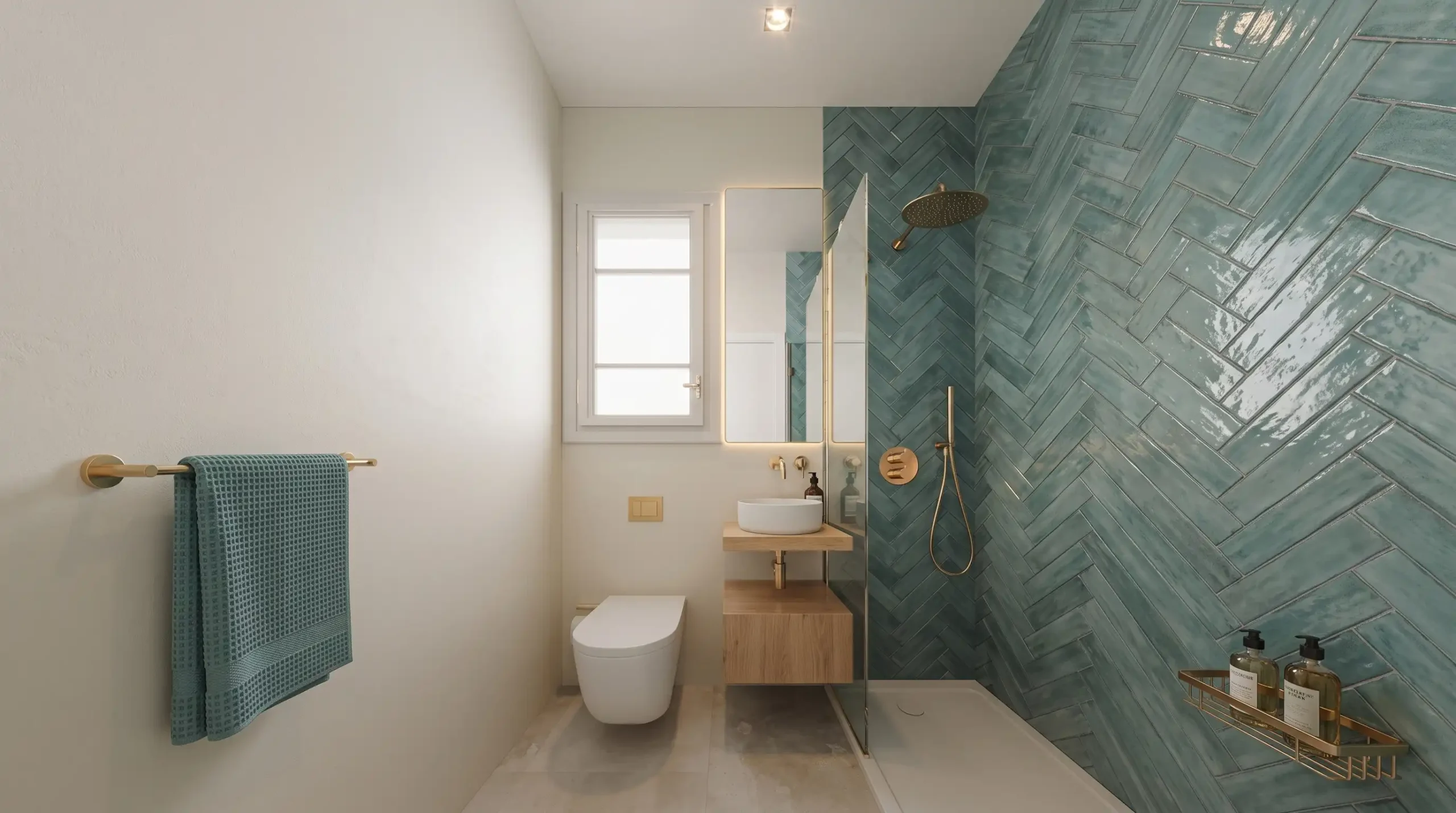salle de bain rénovée en bleu