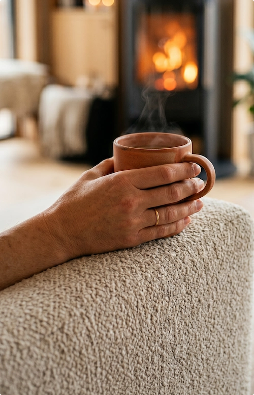 Confort thermique au quotidien avec tasse de café en main et système de chauffage