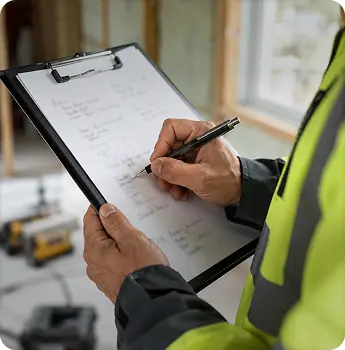 Expert réalisant un audit de chantier de rénovation