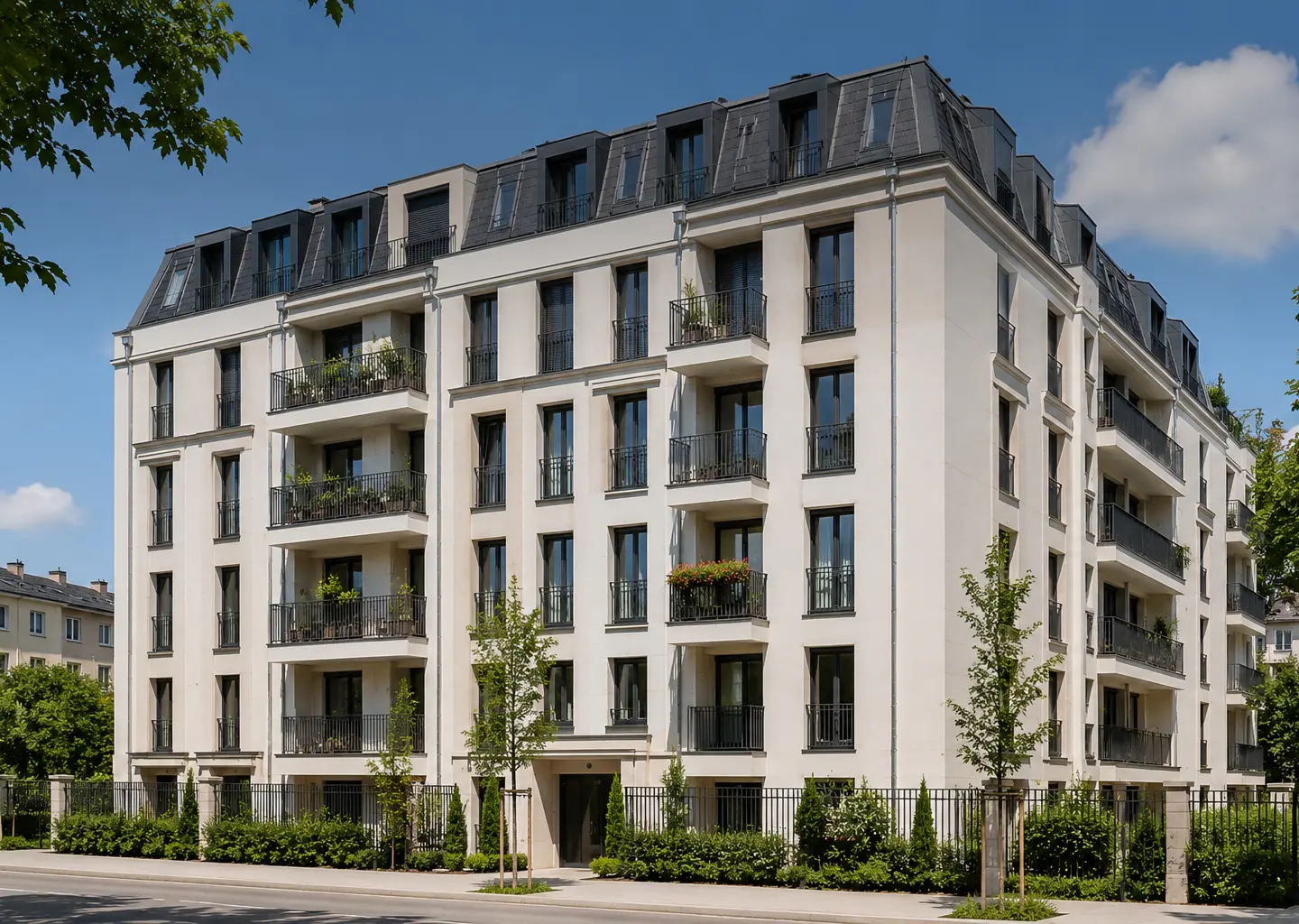 Rénovation complète de la façade d'un immeuble blanc moderne