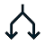 Pictogramme noir d'une flèche se divisant en deux vers le bas, symbolisant la distribution ou la séparation des flux.
